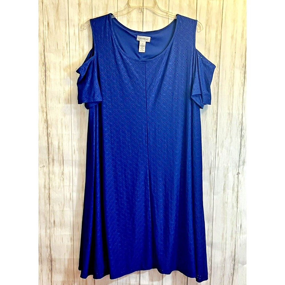 SOLD! Catherine’s Dress Blue Eyelet Cold Shoulder Shirt Sleeve 2X 18 Lined Plus